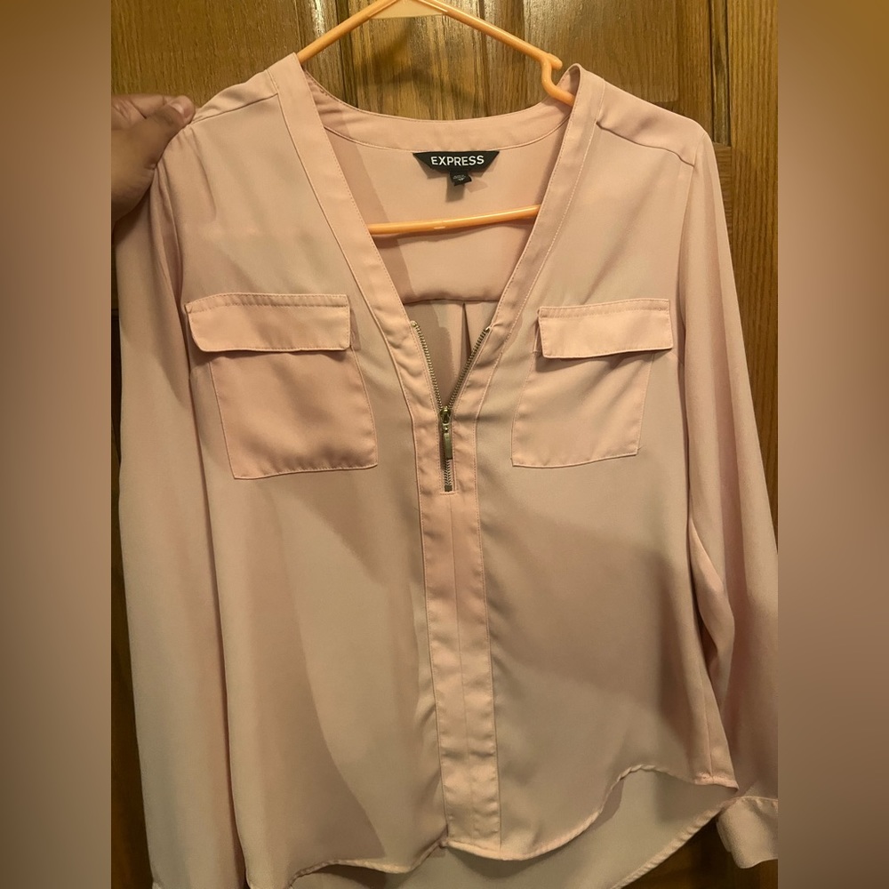 Brand NEW Express Light Pink Bluse. Half zip up. Size 4.